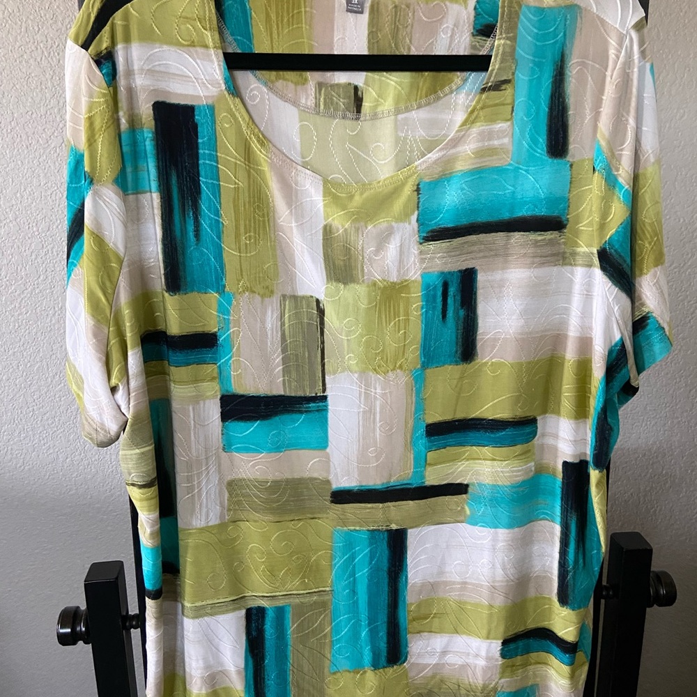 JM Collection Multicolor Geometric Short Sleeve Top